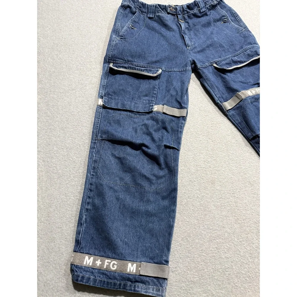 Marithe Francois Girbaud Mens 40M Blue Cargo Jeans Wide Leg Logo Straps Y2K 90s